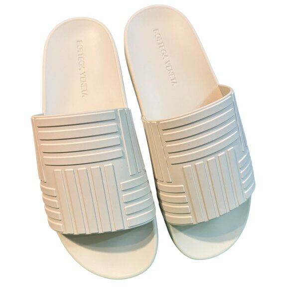 BOTTEGA VENETA 690105 Men\'s Slider Pool Slide‎ Sandals In White Rubber, sz 46